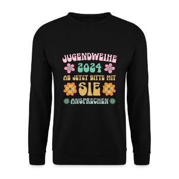 Jugendweihe 2024 Ab Jetzt Bitte Mit Sie Ansprechen - Unisex Pullover - Schwarz - Vorne - Alina (178cm) & Michal (187cm)