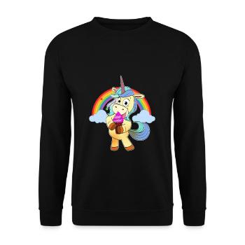 Einhorn mit Eiscreme Trend Mädchen Rosa Lila - Unisex Pullover - Schwarz - Vorne - Alina (178cm) & Michal (187cm)