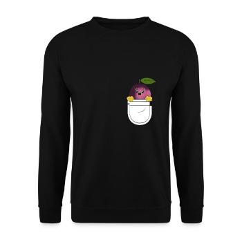 Lustig Pflaumen Brusttasche Obst Vegan Geschenk - Unisex Pullover - Schwarz - Vorne - Alina (178cm) & Michal (187cm)