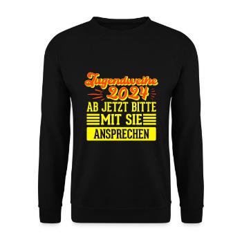 Jugendweihe 2024 Ab Jetzt Bitte Mit Sie Ansprechen - Unisex Pullover - Schwarz - Vorne - Alina (178cm) & Michal (187cm)