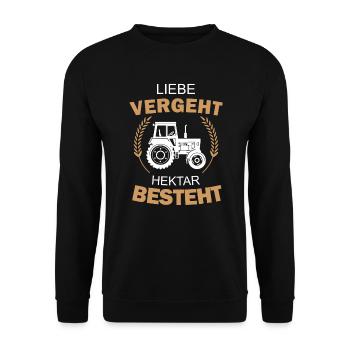 Liebe vergeht Hektar besteht - Traktor Landwirt - Unisex Pullover - Schwarz - Vorne - Alina (178cm) & Michal (187cm)
