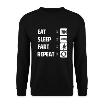 Eat Sleep Fart Reapeat - Lustiges Geschenk Humor - Unisex Pullover - Schwarz - Vorne - Alina (178cm) & Michal (187cm)