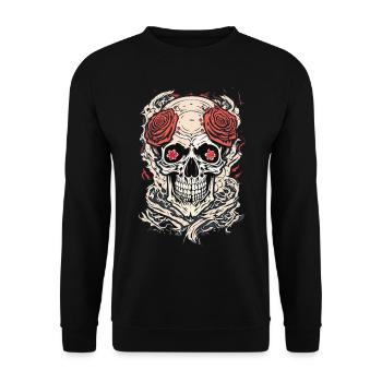 Japanese Skull - Skull with Flowers - Unisex Sweatshirt - black - Front - Alina (178cm) & Michal (187cm)
