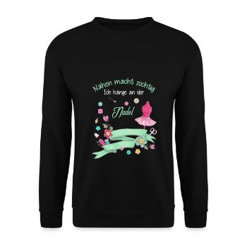 Näherin Nähmaschine Faden Sewing Naht Schneiderin - Unisex Pullover - Schwarz - Vorne - Alina (178cm) & Michal (187cm)
