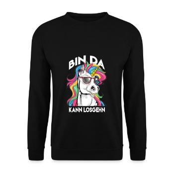 Bin da kann losgehen Spruch Bin da kann losgehn - Unisex Pullover - Schwarz - Vorne - Alina (178cm) & Michal (187cm)