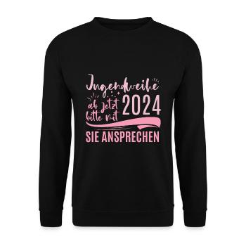 Jugendweihe 2024 Ab Jetzt Bitte Mit Sie Ansprechen - Unisex Pullover - Schwarz - Vorne - Alina (178cm) & Michal (187cm)