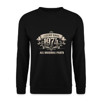 Retro Vintage Birthday Legend Since 1974 - Unisex Pullover - Schwarz - Vorne - Alina (178cm) & Michal (187cm)
