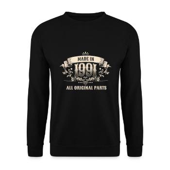 Retro Vintage Birthday Made In 1991 All Original - Unisex Pullover - Schwarz - Vorne - Alina (178cm) & Michal (187cm)