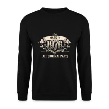 Retro Vintage Birthday Made 1976 Original Parts - Unisex Pullover - Schwarz - Vorne - Alina (178cm) & Michal (187cm)