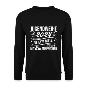 Jugendweihe 2024 Ab Jetzt Bitte Mit Sie Ansprechen - Unisex Pullover - Schwarz - Vorne - Alina (178cm) & Michal (187cm)