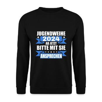 Jugendweihe 2024 Ab Jetzt Bitte Mit Sie Ansprechen - Unisex Pullover - Schwarz - Vorne - Alina (178cm) & Michal (187cm)