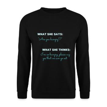 Sie: Hast du Hunger? - Unisex Pullover - Schwarz - Vorne - Alina (178cm) & Michal (187cm)