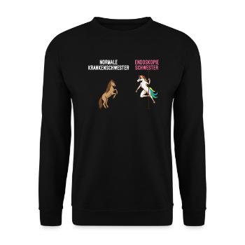 Krankenschwester Endoskopie Einhorn - Unisex Pullover - Schwarz - Vorne - Alina (178cm) & Michal (187cm)