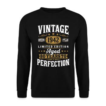 80 ans Vintage né en 1942 - Sweat-shirt Unisexe - noir - Devant - Alina (178cm) & Michal (187cm)