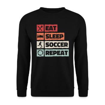 Eat Sleep Soccer Repeat. Fußball Design - Unisex Pullover - Schwarz - Vorne - Alina (178cm) & Michal (187cm)