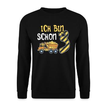3. Geburtstag Junge 3 Jahre alt Baustelle Kipper - Unisex Pullover - Schwarz - Vorne - Alina (178cm) & Michal (187cm)