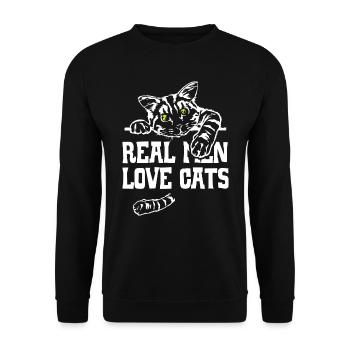 Real Men Love Cats - Unisex Pullover - Schwarz - Vorne - Alina (178cm) & Michal (187cm)