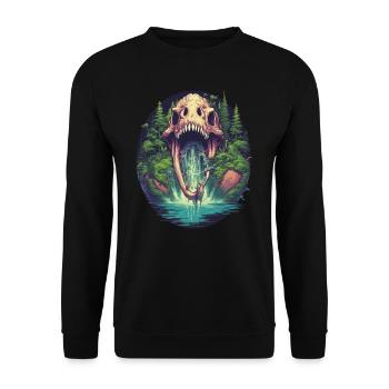 Dinosaurier Dino Fossil Carnivor Herbivor T-Rex - Unisex Pullover - Schwarz - Vorne - Alina (178cm) & Michal (187cm)