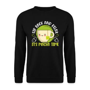Matcha Tee Liebhaber Matcha Sprüche Tee Zeit - Unisex Pullover - Schwarz - Vorne - Alina (178cm) & Michal (187cm)