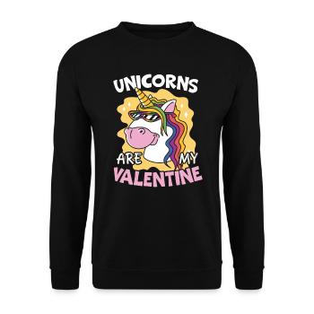 Valentine's Day Gift February 14 Cute Unicorn - Unisex Sweatshirt - black - Front - Alina (178cm) & Michal (187cm)