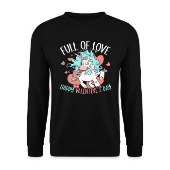 Valentinstag Geschenk 14. Februar süsses Einhorn - Unisex Pullover - Schwarz - Vorne - Alina (178cm) & Michal (187cm)