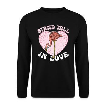 February 14 Valentine's Day Gift Cute Flamingo - Unisex Sweatshirt - black - Front - Alina (178cm) & Michal (187cm)