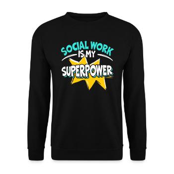 Sozialdienst Sozialarbeiter Streetwork Superpower - Unisex Pullover - Schwarz - Vorne - Alina (178cm) & Michal (187cm)