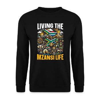 Südafrika Pride Südafrikanische Flagge Mzansi Life - Unisex Pullover - Schwarz - Vorne - Alina (178cm) & Michal (187cm)