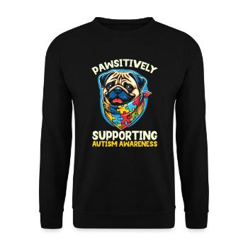 Autismus-Mops Autistischer Hundeliebhaber - Unisex Pullover - Schwarz - Vorne - Alina (178cm) & Michal (187cm)