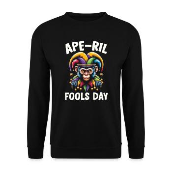Aprilscherz 1. April Witz Affe - Unisex Pullover - Schwarz - Vorne - Alina (178cm) & Michal (187cm)