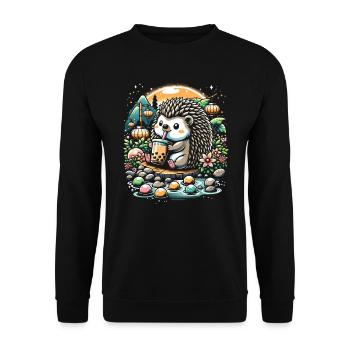 Funny Boba Tea Lover Bubble Tea Drink Hedgehog - Unisex Sweatshirt - black - Front - Alina (178cm) & Michal (187cm)