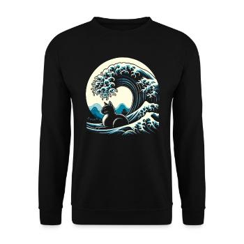 Surfing Cat The big wave off Kanagawa Surfer - Unisex Sweatshirt - black - Front - Alina (178cm) & Michal (187cm)