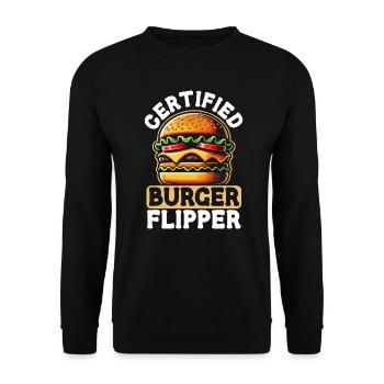 Hamburger-fast-food-burger-liebhaber-feinschmecker - Unisex Pullover - Schwarz - Vorne - Alina (178cm) & Michal (187cm)