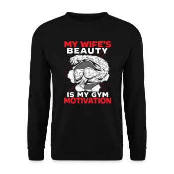 Funny Husband, Motivation, Bodybuilder, Laughter, - Unisex Sweatshirt - black - Front - Alina (178cm) & Michal (187cm)