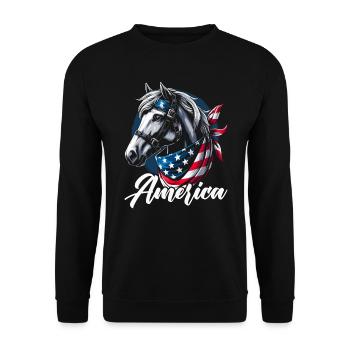 American Horse Lover USA Flag America Fourth By - Unisex Sweatshirt - black - Front - Alina (178cm) & Michal (187cm)