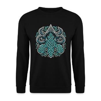 Nordische Wikingerkultur Nordische Mythologie - Unisex Pullover - Schwarz - Vorne - Alina (178cm) & Michal (187cm)