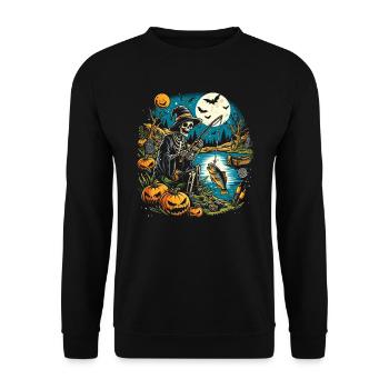 Lustiges Halloween Kostüm Fischer Angeler - Unisex Pullover - Schwarz - Vorne - Alina (178cm) & Michal (187cm)