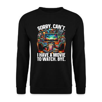 Quote "movie-cinema-lover-popcorn-movie watching" - Unisex Sweatshirt - black - Front - Alina (178cm) & Michal (187cm)