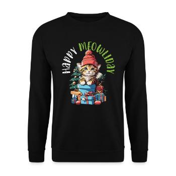 Cat Christmas Holiday Time - Unisex Sweatshirt - black - Front - Alina (178cm) & Michal (187cm)