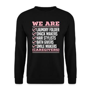 Fakten Pflege, Krankenpflege, Pflegekraft - Unisex Pullover - Schwarz - Vorne - Alina (178cm) & Michal (187cm)