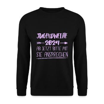 Jugendweihe 2024 Ab Jetzt Bitte Mit Sie Ansprechen - Unisex Pullover - Schwarz - Vorne - Alina (178cm) & Michal (187cm)