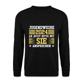 Jugendweihe 2024 Ab Jetzt Bitte Mit Sie Ansprechen - Unisex Pullover - Schwarz - Vorne - Alina (178cm) & Michal (187cm)