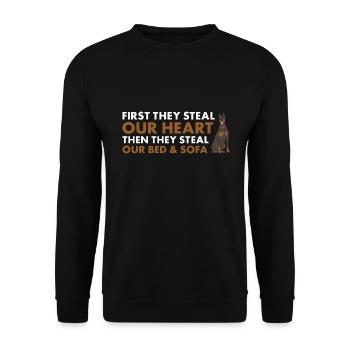 First They Steal Our Heart Doberman Pinscher - Unisex Sweatshirt - black - Front - Alina (178cm) & Michal (187cm)