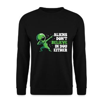 Funny Space Alien UFO Spacecraft - Unisex Sweatshirt - black - Front - Alina (178cm) & Michal (187cm)