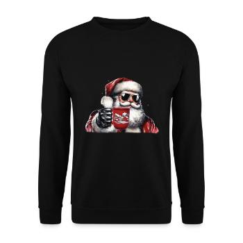 Nikolaus Santa Claus Weihnachtsmann mit Glühwein - Unisex Pullover - Schwarz - Vorne - Alina (178cm) & Michal (187cm)
