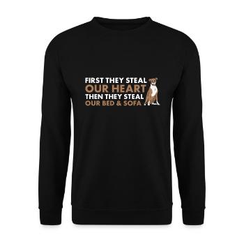 First They Steal Our Heart Boxer - Unisex Pullover - Schwarz - Vorne - Alina (178cm) & Michal (187cm)
