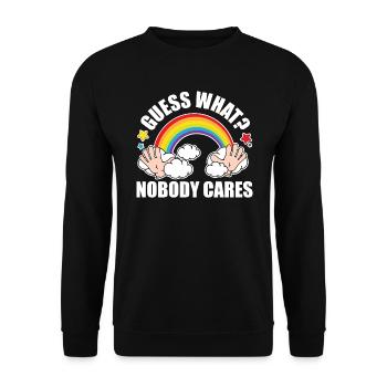 Guess What, Nobody Cares! Funny Meme Original Edition - Unisex Sweatshirt - black - Front - Alina (178cm) & Michal (187cm)