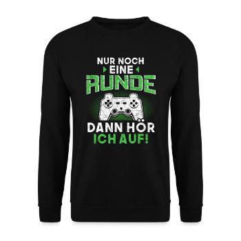 Gamer Nur noch eine Runde Zocken Gaming Geschenk - Unisex Pullover - Schwarz - Vorne - Alina (178cm) & Michal (187cm)
