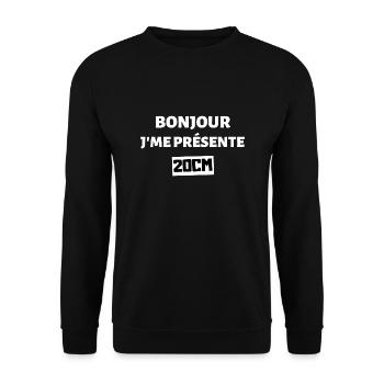 t shirt bonjour j'me présente 20cm cadeau humour - Sweat-shirt Unisexe - noir - Devant - Alina (178cm) & Michal (187cm)