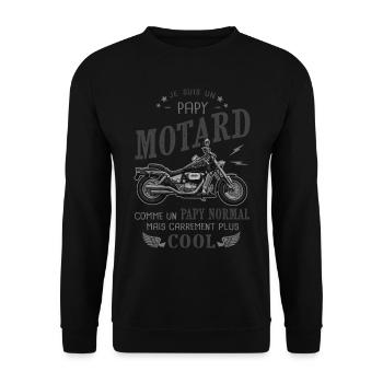 papy motard cadeau humour grand père moto motard - Sweat-shirt Unisexe - noir - Devant - Alina (178cm) & Michal (187cm)